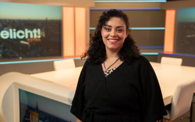 Presentatrice Megan Evenblij Cameron bij Family7